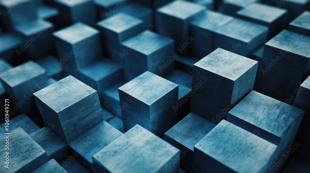Fototapete blue-toned 3d cubes creating a dynamic, textured background with ample space for placing text or pro