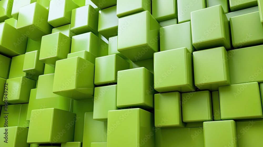 Fototapete bright green monochrome 3d cubes forming a fresh, modern backdrop with space for text or product dis