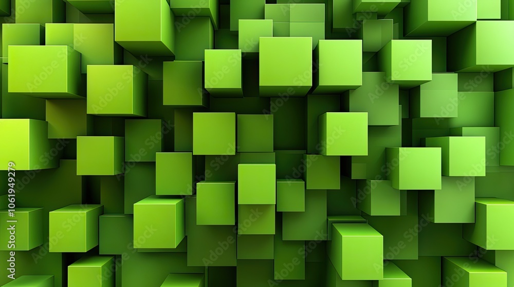 Fototapete bright green monochrome 3d cubes forming a fresh, modern backdrop with space for text or product dis