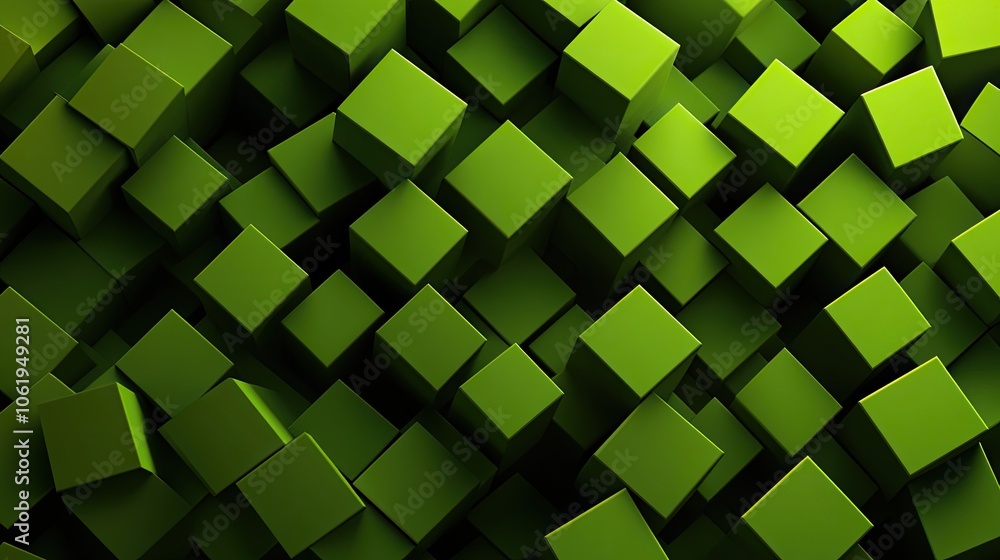 Fototapete bright green monochrome 3d cubes forming a fresh, modern backdrop with space for text or product dis