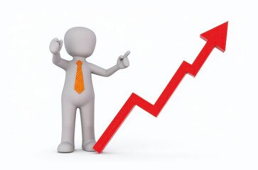 3d man red arrow success chart on white background.