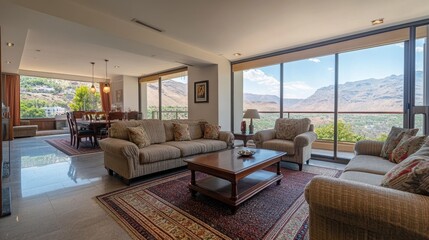 Modern Living Room with Scenic Mountain View