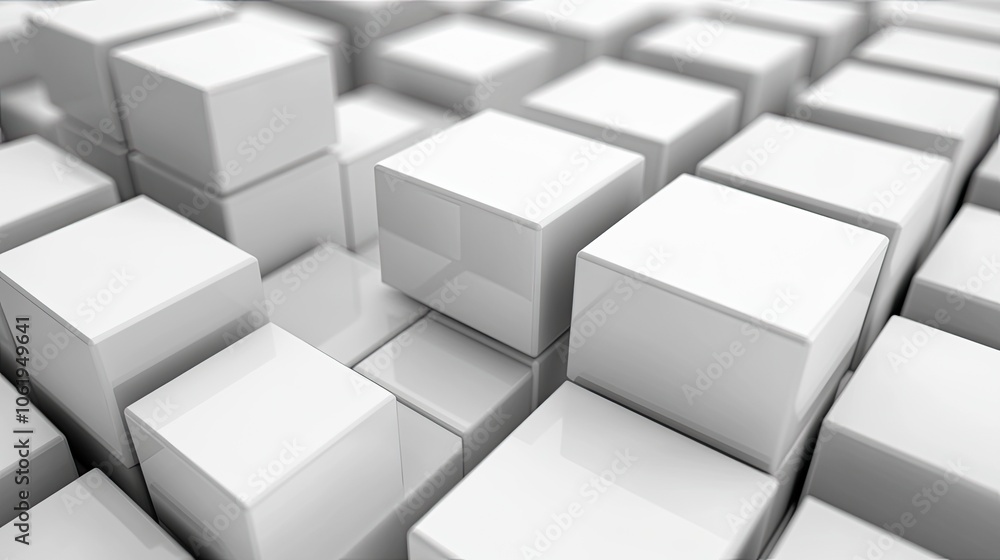 Fototapete crisp white monochrome 3d cubes in a grid formation, with a spacious middle area designed for text o