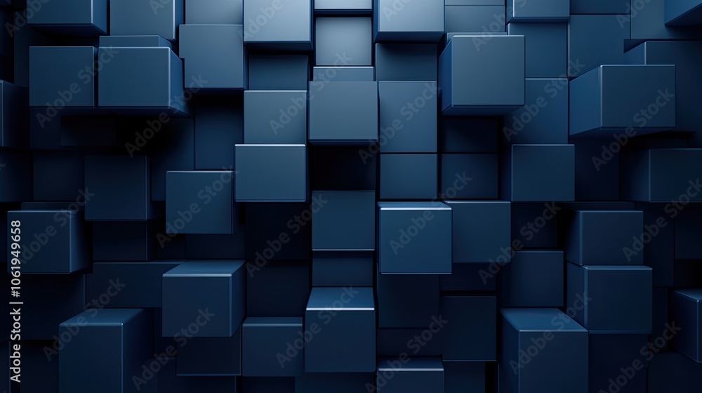 Fototapete dark blue 3d cubes offering a minimalist yet textured background, with space in the middle for text 
