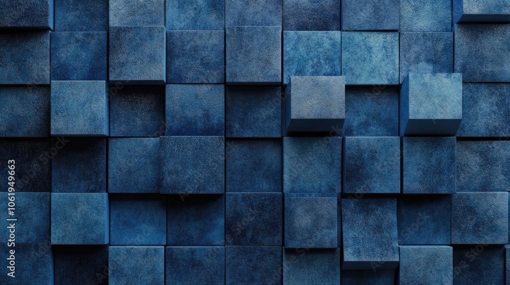 Fototapete dark blue 3d cubes offering a minimalist yet textured background, with space in the middle for text 