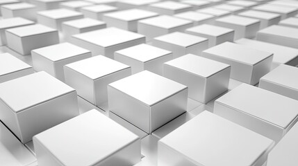 Crisp white monochrome 3D cubes in a grid formation, with a spacious middle area designed for text or product displays.