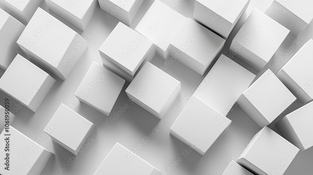 Fototapete elegant white monochrome cubes arranged in a 3d pattern, with a clear section for text or product di