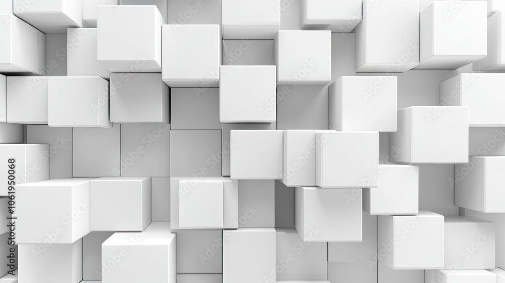 Fototapete elegant white monochrome cubes arranged in a 3d pattern, with a clear section for text or product di