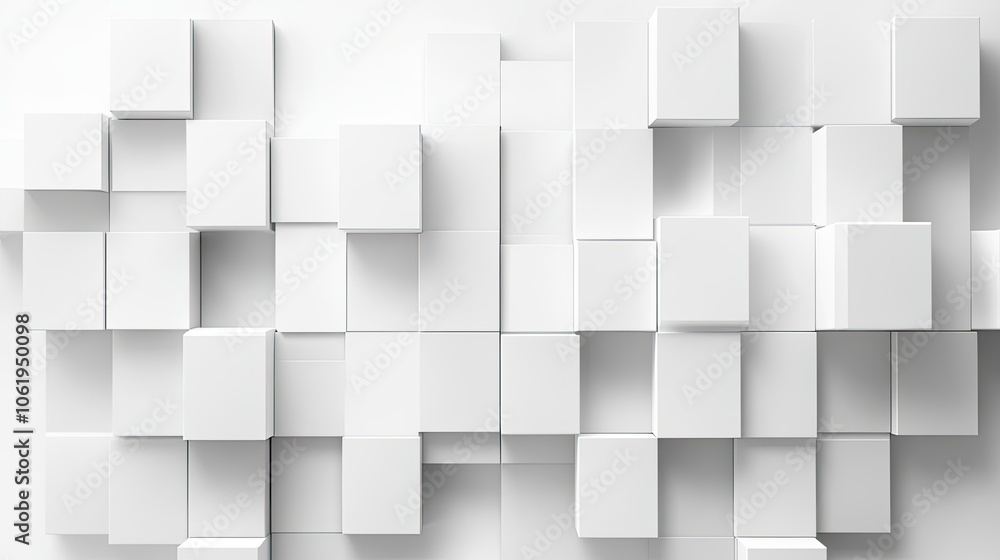 Fototapete elegant white monochrome cubes arranged in a 3d pattern, with a clear section for text or product di