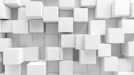 Elegant white monochrome cubes arranged in a 3D pattern, with a clear section for text or product displays in the center.