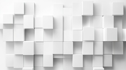 Elegant white monochrome cubes arranged in a 3D pattern, with a clear section for text or product displays in the center.
