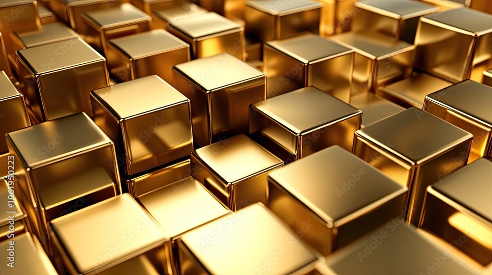 Fototapete gleaming gold monochrome 3d cubes with a dynamic pattern, leaving room for text or product showcases