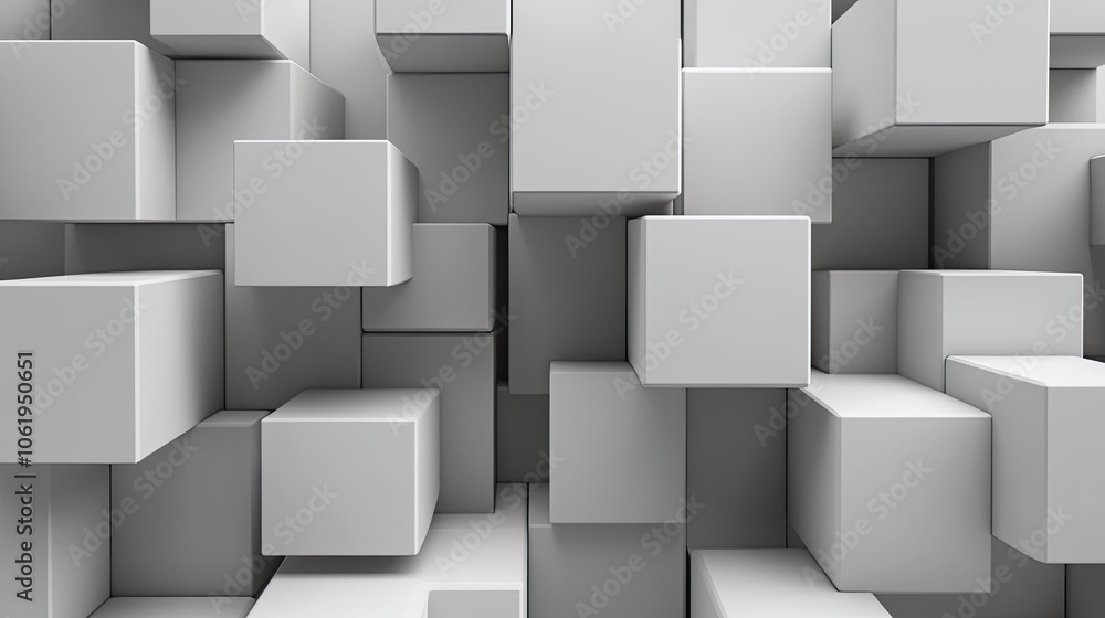Fototapete monochromatic gray 3d cubes in a geometric arrangement, with a clear area for text or product displa
