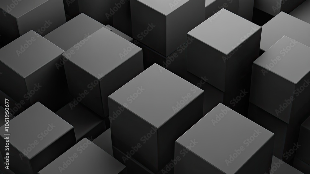 Fototapete monochromatic gray 3d cubes in a geometric arrangement, with a clear area for text or product displa