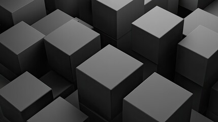 Monochromatic gray 3D cubes in a geometric arrangement, with a clear area for text or product displays.