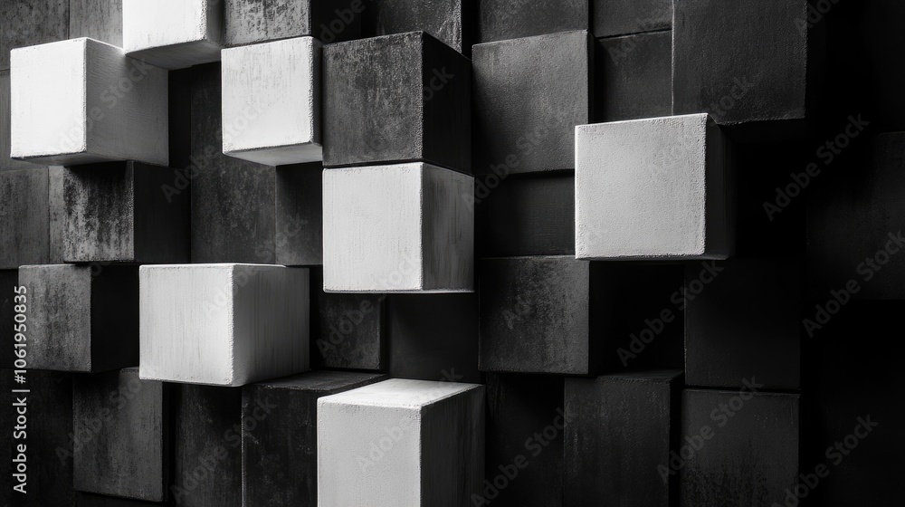 Aufkleber monochrome black and white cubes forming a textured backdrop with an empty section for showcasing pr
