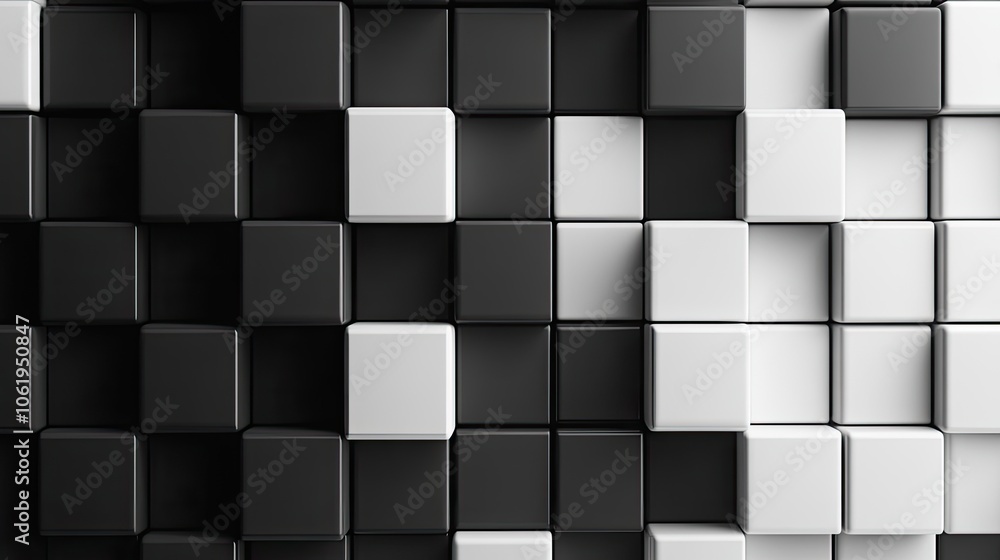 Aufkleber monochrome black and white cubes forming a textured backdrop with an empty section for showcasing pr