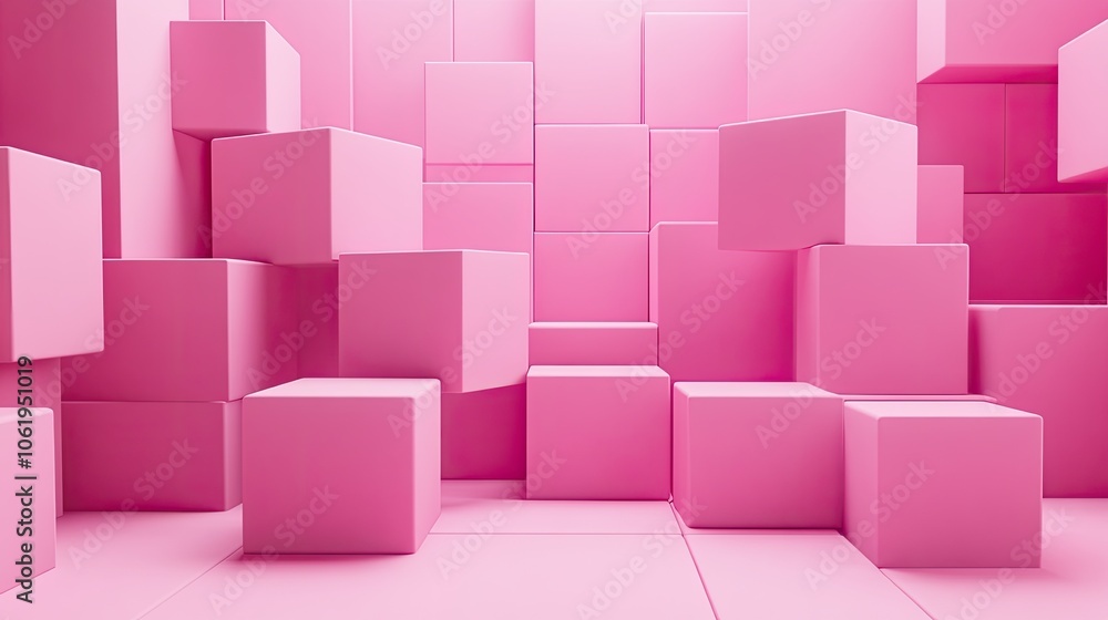 Fototapete pink cubes in varying sizes creating a 3d effect, with a spacious central area left clear for produc