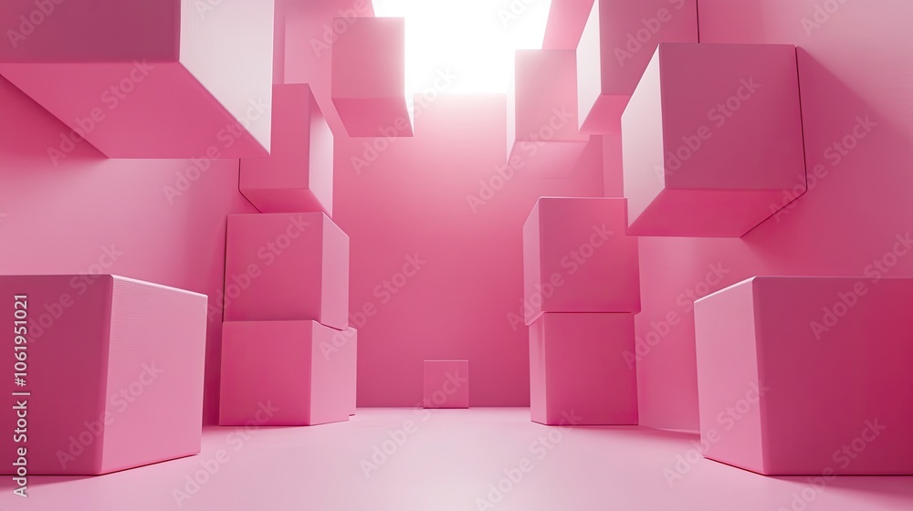 Fototapete pink cubes in varying sizes creating a 3d effect, with a spacious central area left clear for produc