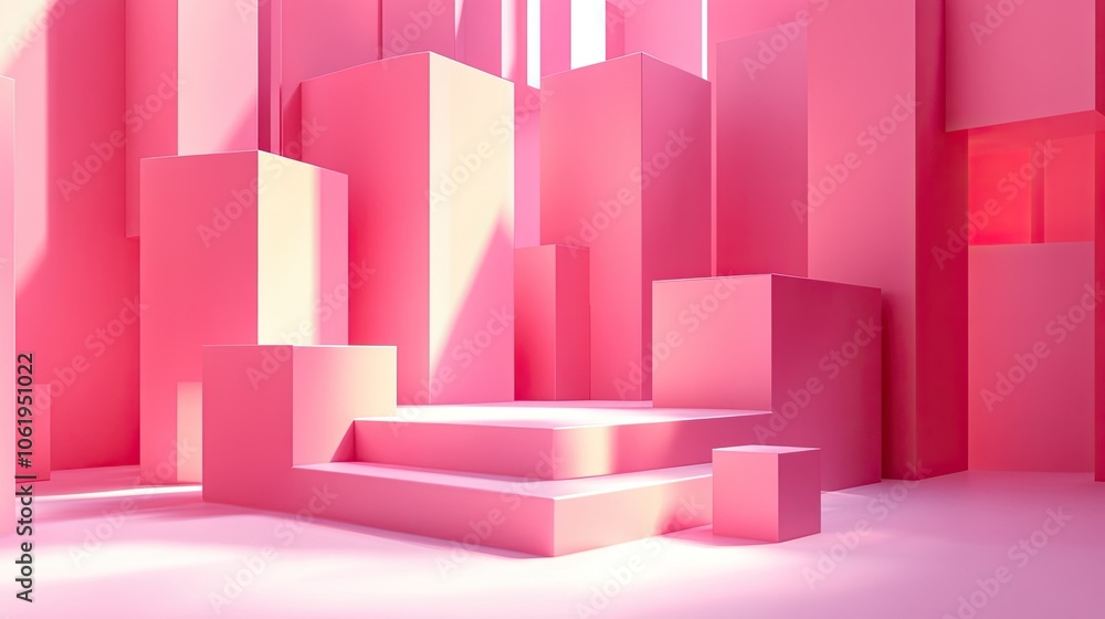Aufkleber pink cubes in varying sizes creating a 3d effect, with a spacious central area left clear for produc