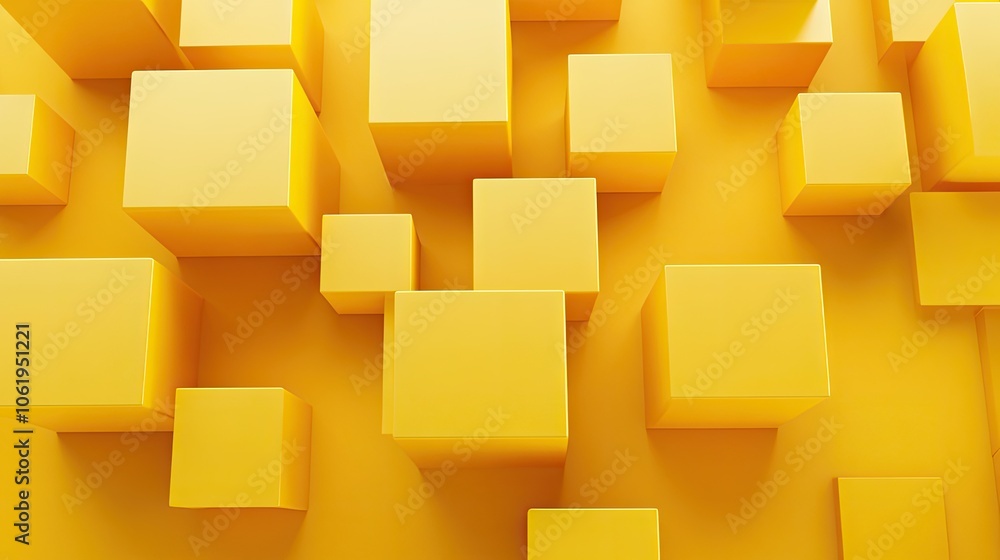 Poster sunny yellow 3d cubes creating a modern backdrop with depth, designed for showcasing products or tex