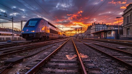 Fototapeta premium Train at main station. crossings and for the arrival and departure of trains.