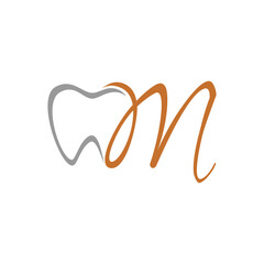 Tooth with initial letter M logo design vector illustration template