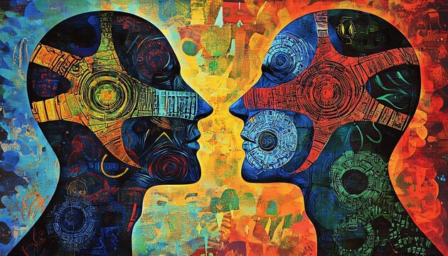 Telepathy Concept: An artistic depiction of mind control and telepathic communication, focusing on mental influence.