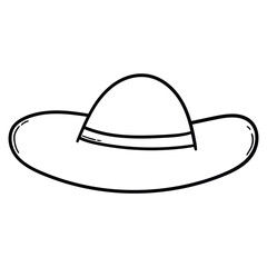 Hand drawn doodle woman's hat on white background.