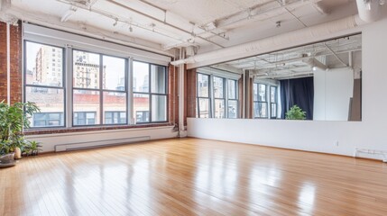 Fototapeta premium Spacious Sunlit Interior with Large Windows