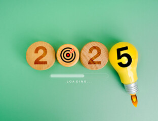 2025 new year and innovative technology, business startup concept. 2025 calendar numbers with...