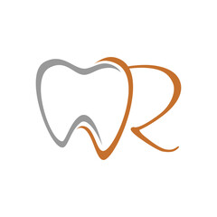 Tooth with initial letter R logo design vector illustration template. Simple icon