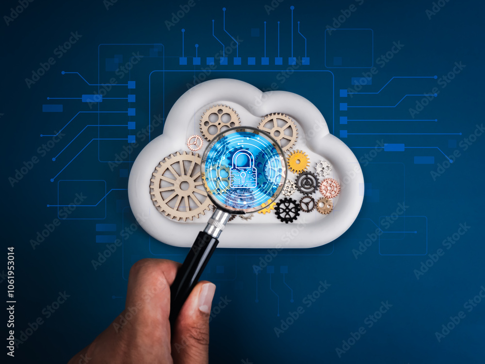 Poster cloud computing infrastructure technology, security data system storage service concept. digital saf