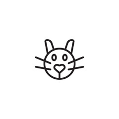 Cat Face on icon. A simple line drawing of a cat's face with whiskers, eyes, and a heart-shaped nose. Editable icon.