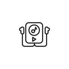 Music Player on icon. A simple line drawing of a music player with earbuds, symbolizing audio playback. Editable icon.