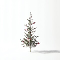 Sapin de Noël minimaliste avec aiguilles vertes sur fond blanc immaculé.