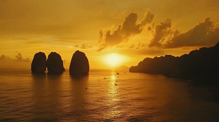 Golden Sunset Over Serene Ocean Landscape