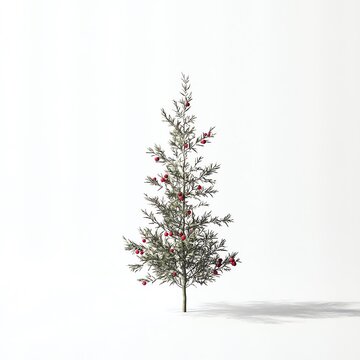 Sapin de No&euml;l minimaliste avec aiguilles vertes sur fond blanc immacul&eacute;.