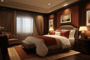 Luxury Hotel Bedroom Interior Design with Elegant Furniture and Decor