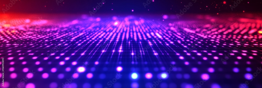 Poster futuristic floating tech grid with abstract digital particles in dynamic background