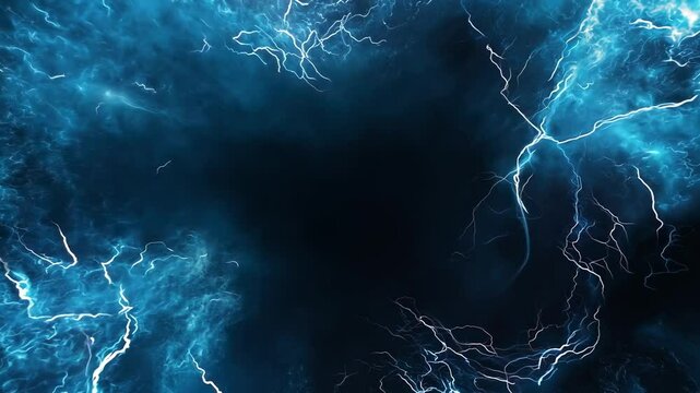Stunning lightning over thunderclouds in the form of a frame with an empty space