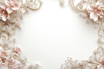 Elegant Floral Frame with Gold Vines and Pink Flowers