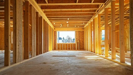 A frame wooden house under construction