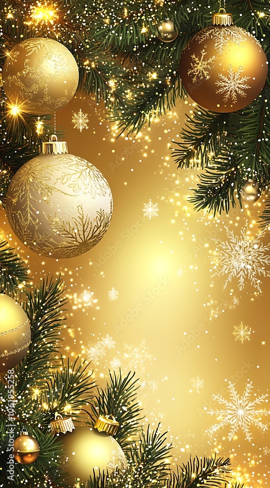 Poster elegant gold and white christmas ornaments on festive tree with sparkling background : generative ai