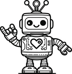 Naklejka premium A robot with a round head and big eyes. It has a Simple and bold coloring page