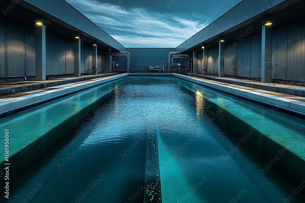 Poster Modern Olympic-Size Indoor Swimming Pool with Minimalistic Architectural Design : Generative AI