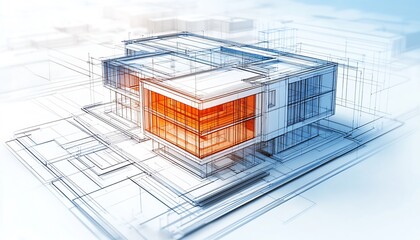 Innovative Architectural Building Design Sketch with Modern Blueprint Elements : Generative AI