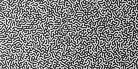 Abstract truing organic wallpaper Turing reaction diffusion monochrome seamless pattern with chaotic motion. Generative algorithm psychedelic background. Reaction-diffusion or truing pattern formation