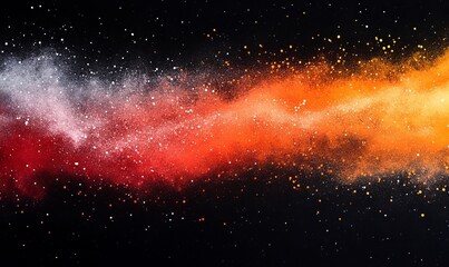 Color gradient grainy background, red orange white illuminated spots on black, noise texture effect, Generative AI