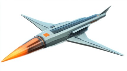 Tactical missile with aerodynamic body and detailed warhead, perfect for defense visuals, isolated on white background